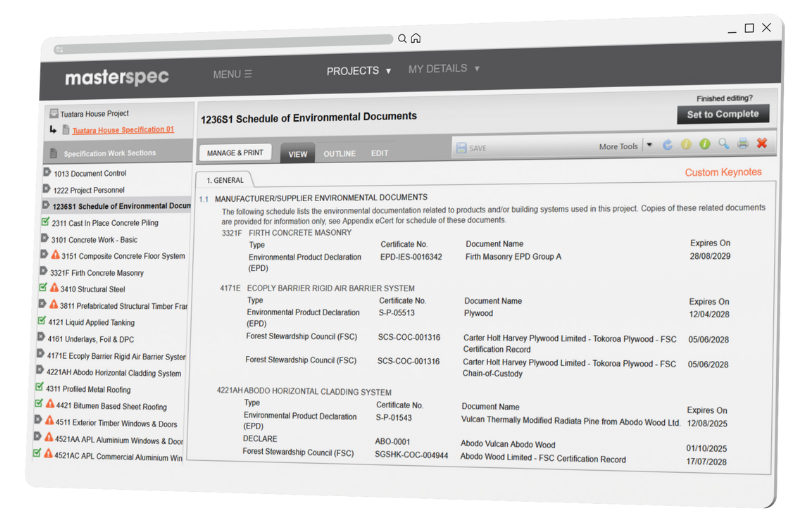 screenshot of Schedule of Environmental Documents Clause